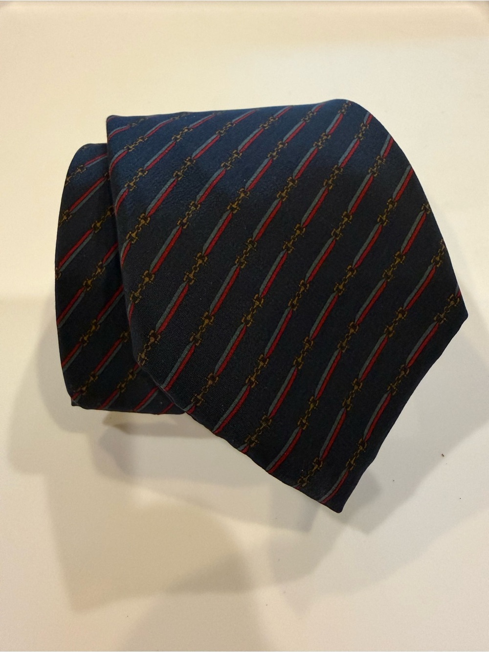 Vintage 100% Silk Tie Made in France Equestrian Horsebit like Gucci & Celine